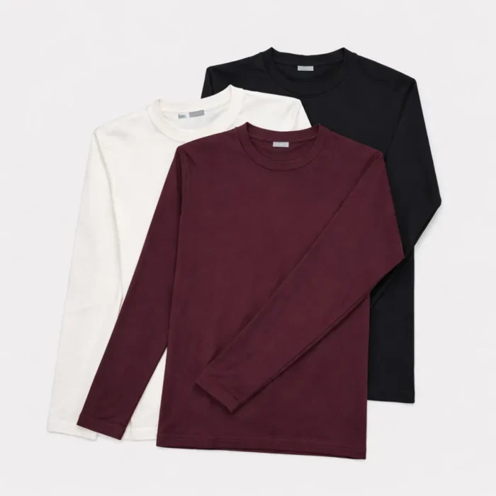 Long Sleeve Crew Neck T-Shirts – Pack of 3